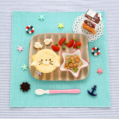 うさちゃんの海水浴と鶏レバーと豚肉のあんかけ